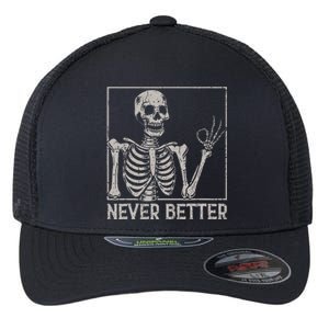 Halloween Never Better Skeleton Funny Skull Flexfit Unipanel Trucker Cap