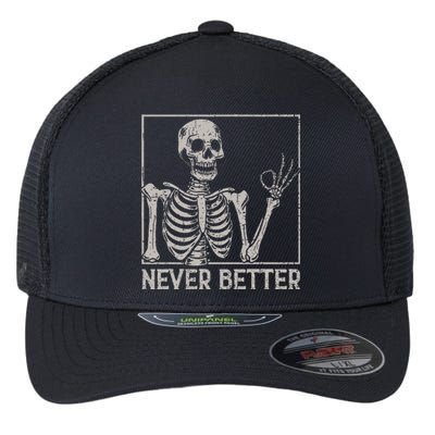 Halloween Never Better Skeleton Funny Skull Flexfit Unipanel Trucker Cap