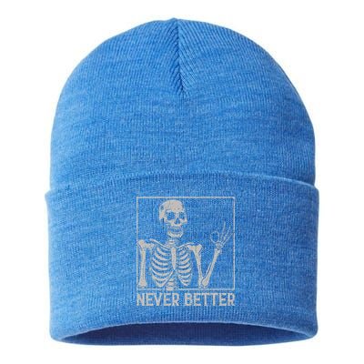 Halloween Never Better Skeleton Funny Skull Sustainable Knit Beanie