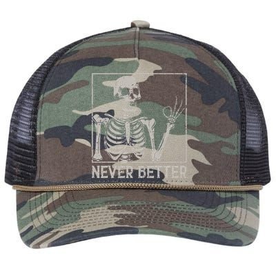 Halloween Never Better Skeleton Funny Skull Retro Rope Trucker Hat Cap