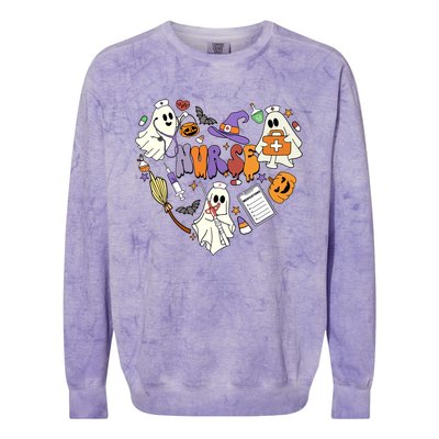 Heart Nurse Boo Ghost Groovy Spooky Season Retro Halloween Gift Colorblast Crewneck Sweatshirt