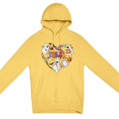 Heart Nurse Boo Ghost Groovy Spooky Season Retro Halloween Gift Premium Pullover Hoodie