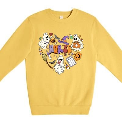 Heart Nurse Boo Ghost Groovy Spooky Season Retro Halloween Gift Premium Crewneck Sweatshirt