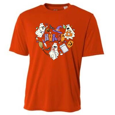 Heart Nurse Boo Ghost Groovy Spooky Season Retro Halloween Gift Cooling Performance Crew T-Shirt