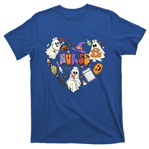 Heart Nurse Boo Ghost Groovy Spooky Season Retro Halloween Gift T-Shirt