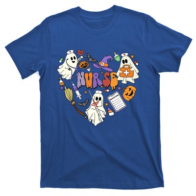 Heart Nurse Boo Ghost Groovy Spooky Season Retro Halloween Gift T-Shirt