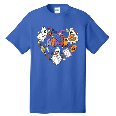 Heart Nurse Boo Ghost Groovy Spooky Season Retro Halloween Gift Tall T-Shirt