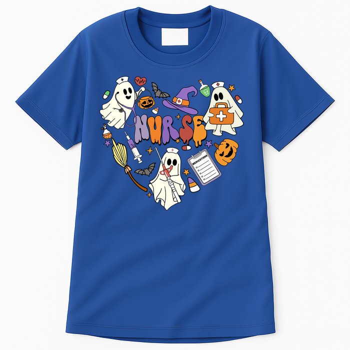 Heart Nurse Boo Ghost Groovy Spooky Season Retro Halloween Gift Tall T-Shirt