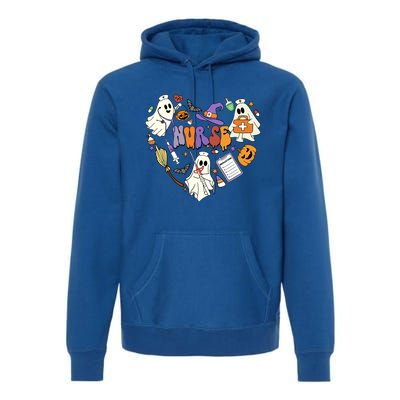 Heart Nurse Boo Ghost Groovy Spooky Season Retro Halloween Gift Premium Hoodie