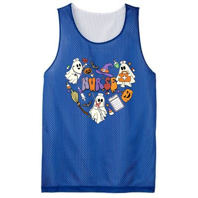 Heart Nurse Boo Ghost Groovy Spooky Season Retro Halloween Gift Mesh Reversible Basketball Jersey Tank