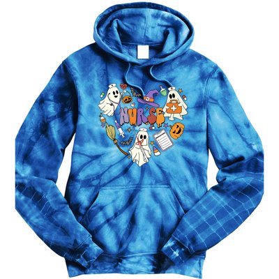 Heart Nurse Boo Ghost Groovy Spooky Season Retro Halloween Gift Tie Dye Hoodie