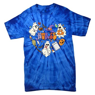 Heart Nurse Boo Ghost Groovy Spooky Season Retro Halloween Gift Tie-Dye T-Shirt