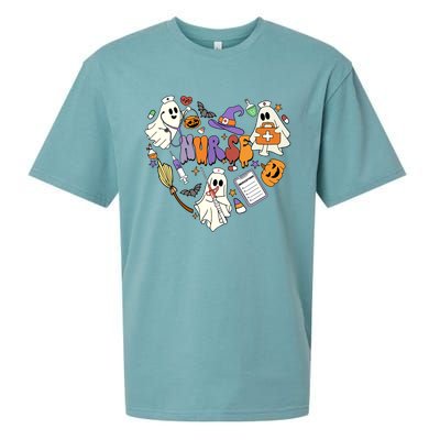 Heart Nurse Boo Ghost Groovy Spooky Season Retro Halloween Gift Sueded Cloud Jersey T-Shirt