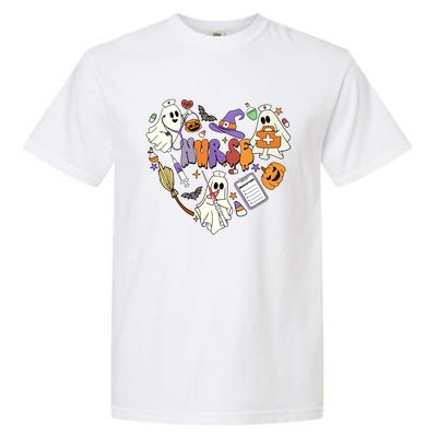 Heart Nurse Boo Ghost Groovy Spooky Season Retro Halloween Gift Garment-Dyed Heavyweight T-Shirt