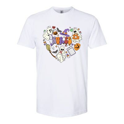 Heart Nurse Boo Ghost Groovy Spooky Season Retro Halloween Gift Softstyle CVC T-Shirt