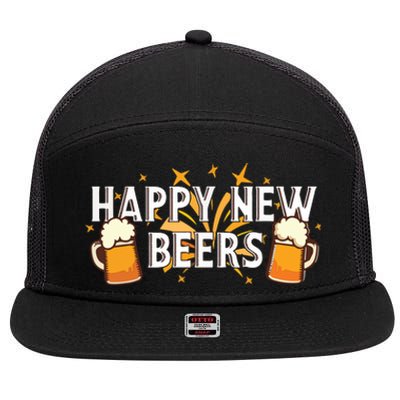 Happy New Beers New Year NYE Party Funny 7 Panel Mesh Trucker Snapback Hat