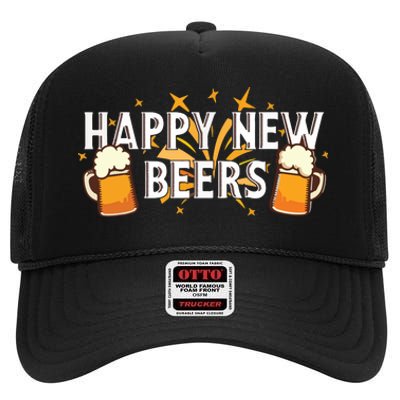 Happy New Beers New Year NYE Party Funny High Crown Mesh Back Trucker Hat