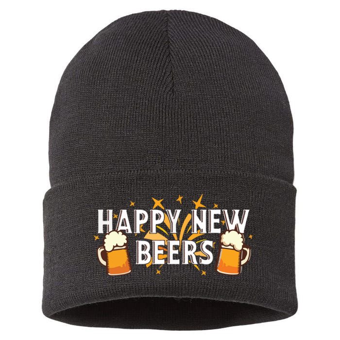 Happy New Beers New Year NYE Party Funny Sustainable Knit Beanie