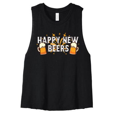 Happy New Beers New Year NYE Party Funny Women's Racerback Cropped Tank