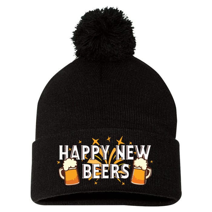 Happy New Beers New Year NYE Party Funny Pom Pom 12in Knit Beanie