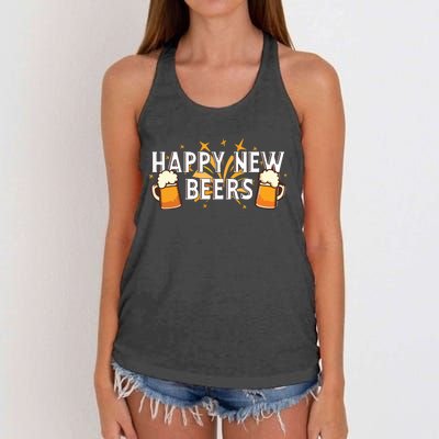 Happy New Beers New Year NYE Party Funny Women's Knotted Racerback Tank