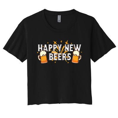 Happy New Beers New Year NYE Party Funny Women's Crop Top Tee