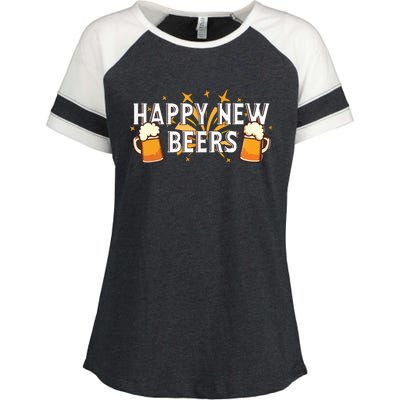 Happy New Beers New Year NYE Party Funny Enza Ladies Jersey Colorblock Tee