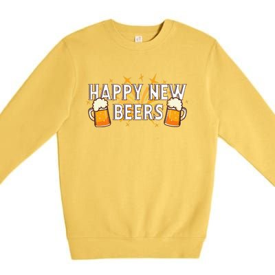 Happy New Beers  New Year NYE Party Funny New Years Eve Premium Crewneck Sweatshirt