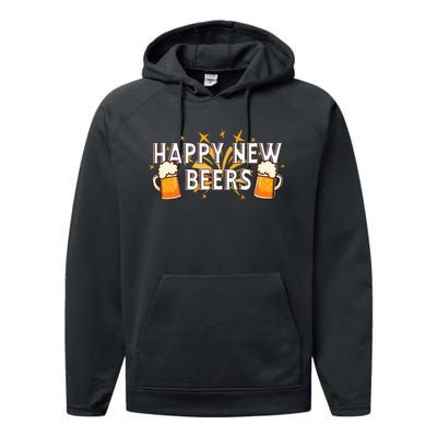 Happy New Beers  New Year NYE Party Funny New Years Eve Performance Fleece Hoodie