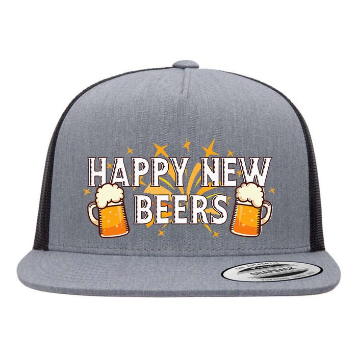 Happy New Beers  New Year NYE Party Funny New Years Eve Flat Bill Trucker Hat