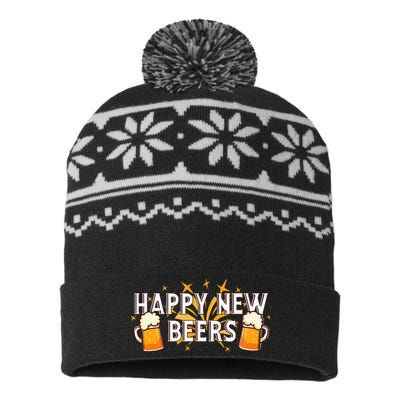 Happy New Beers  New Year NYE Party Funny New Years Eve USA-Made Snowflake Beanie