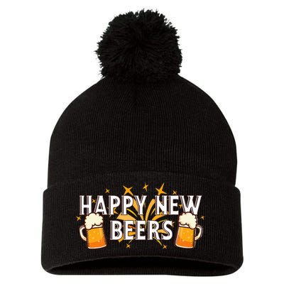 Happy New Beers  New Year NYE Party Funny New Years Eve Pom Pom 12in Knit Beanie