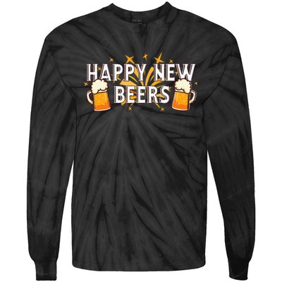 Happy New Beers  New Year NYE Party Funny New Years Eve Tie-Dye Long Sleeve Shirt