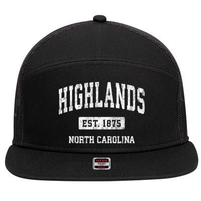 Highlands North Carolina Nc Vintage Athletic Sports Design 7 Panel Mesh Trucker Snapback Hat