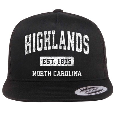 Highlands North Carolina Nc Vintage Athletic Sports Design Flat Bill Trucker Hat