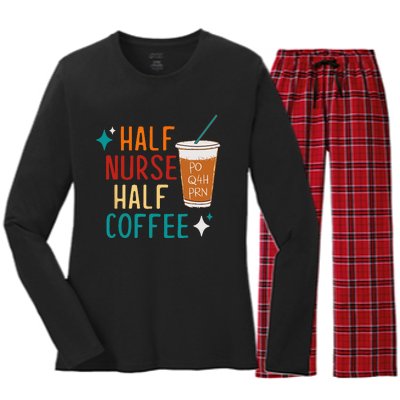 Half Nurse Coffee Nurse Gifts Nurse Week Gifts Funny Nurse Women's Long Sleeve Flannel Pajama Set 