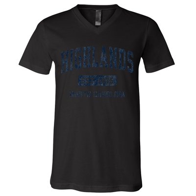 Highlands North Carolina Nc Vintage Athletic Sports V-Neck T-Shirt