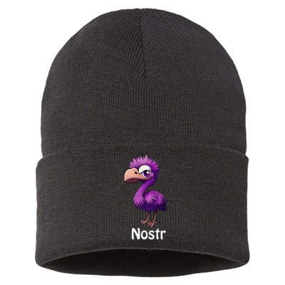 Hey Nostr Cool Nostrich Purple Ostrich for Nostr Plebs Sustainable Knit Beanie