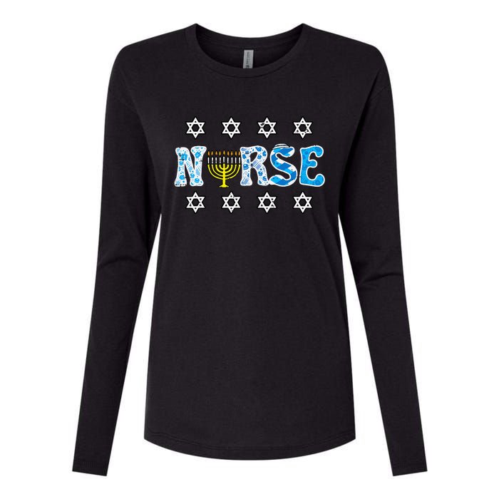 Hanukkah Nurse Chanukah  Jewish RN ER ICU  Womens Cotton Relaxed Long Sleeve T-Shirt