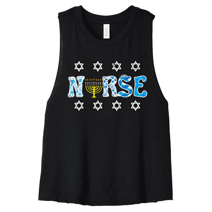 Hanukkah Nurse Chanukah  Jewish RN ER ICU  Women's Racerback Cropped Tank