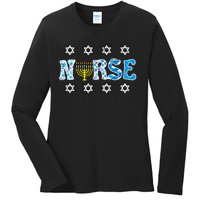 Hanukkah Nurse Chanukah  Jewish RN ER ICU  Ladies Long Sleeve Shirt