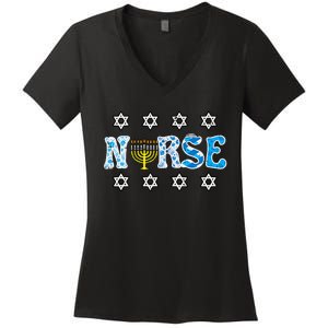 Hanukkah Nurse Chanukah  Jewish RN ER ICU  Women's V-Neck T-Shirt