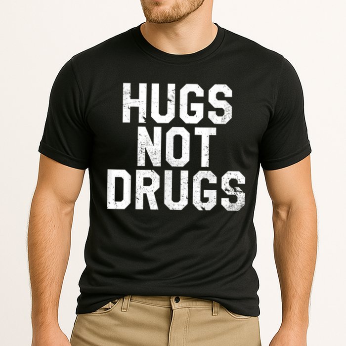 Hugs Not Drugs Distressed Jumbo Print Graphic Cooling Performance Crew T-Shirt