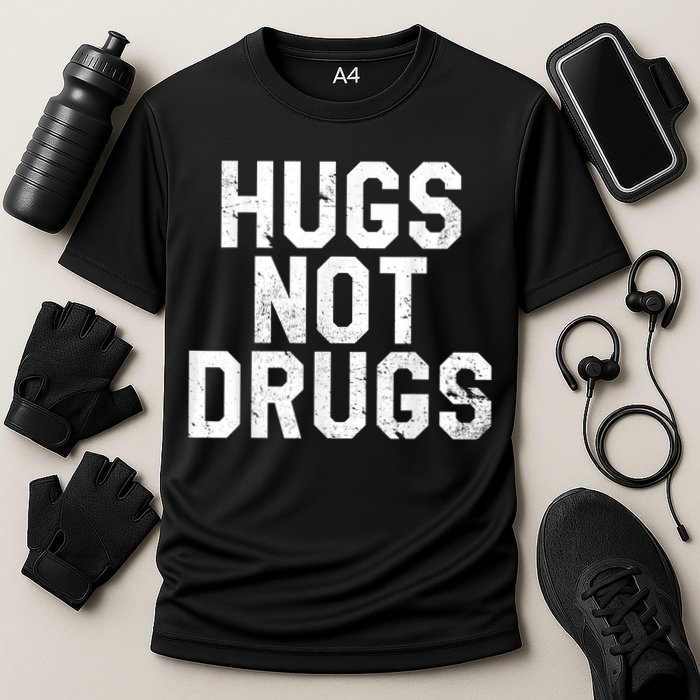 Hugs Not Drugs Distressed Jumbo Print Graphic Cooling Performance Crew T-Shirt