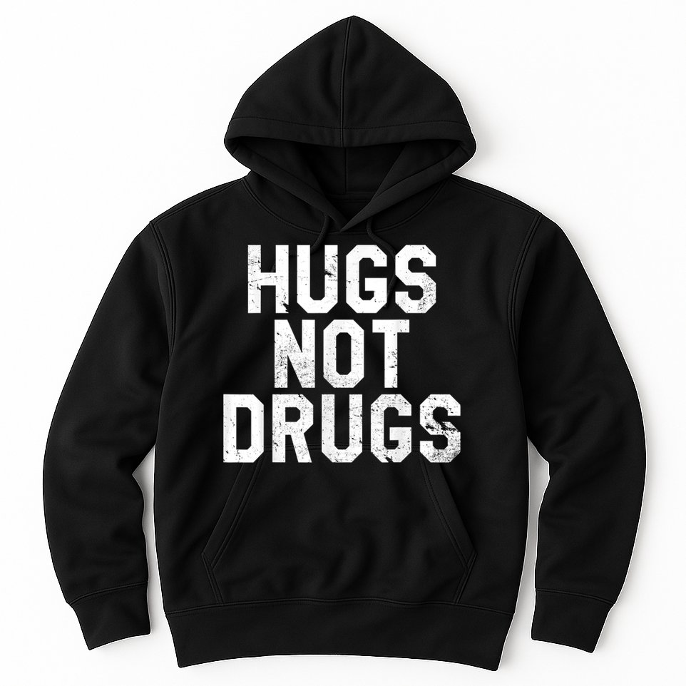 Hugs Not Drugs Distressed Jumbo Print Graphic Hoodie