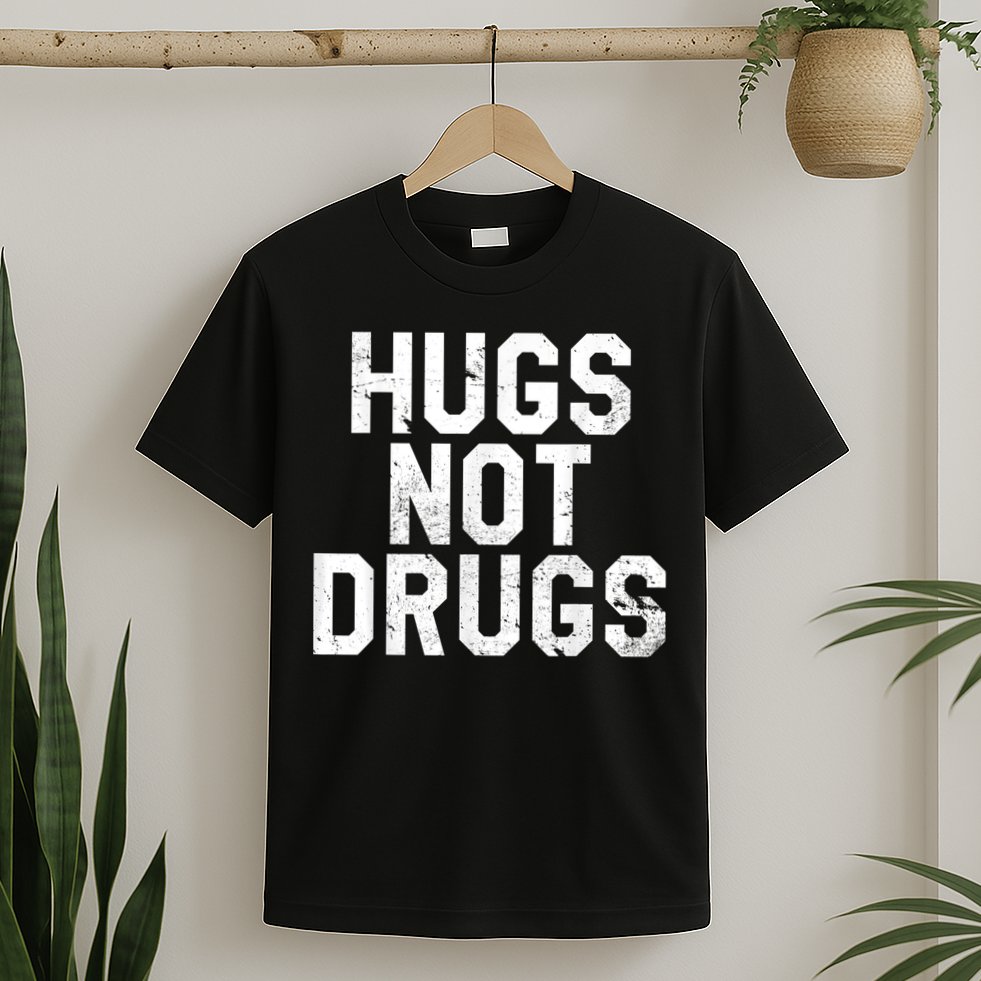 Hugs Not Drugs Distressed Jumbo Print Graphic T-Shirt