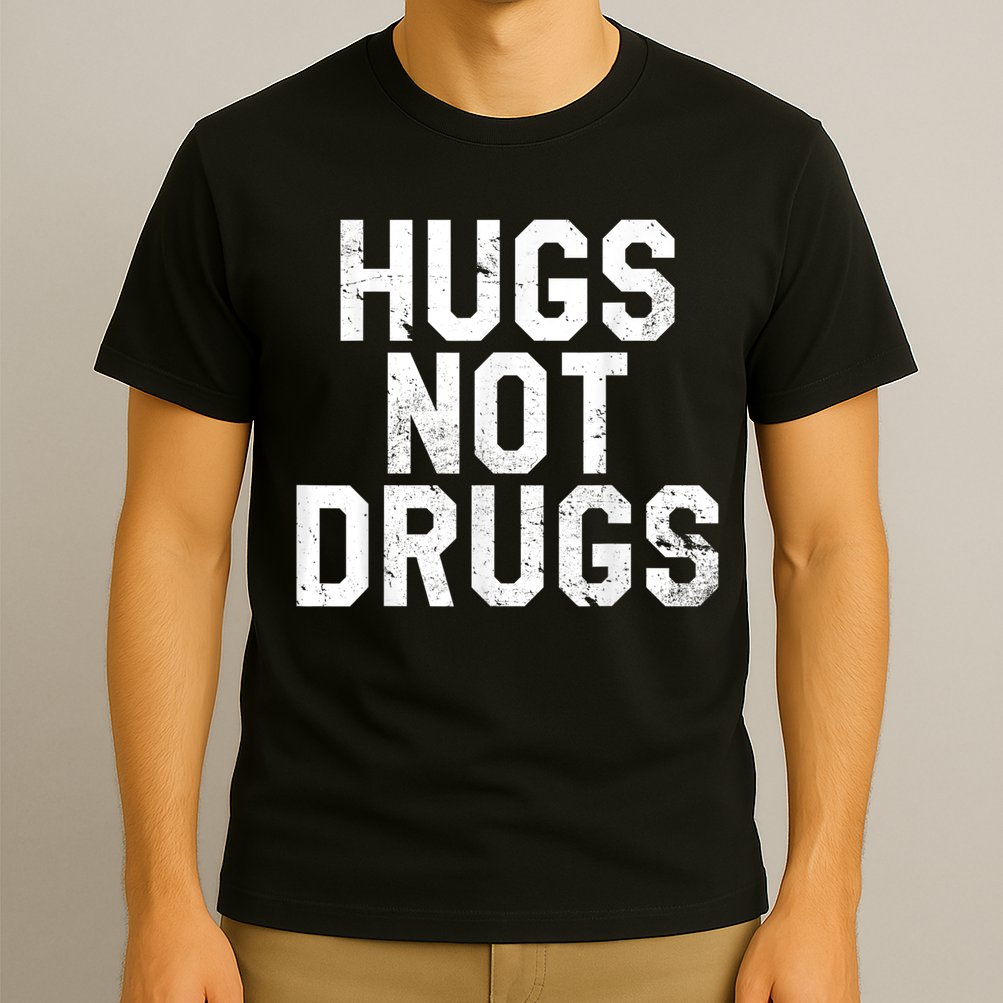 Hugs Not Drugs Distressed Jumbo Print Graphic T-Shirt