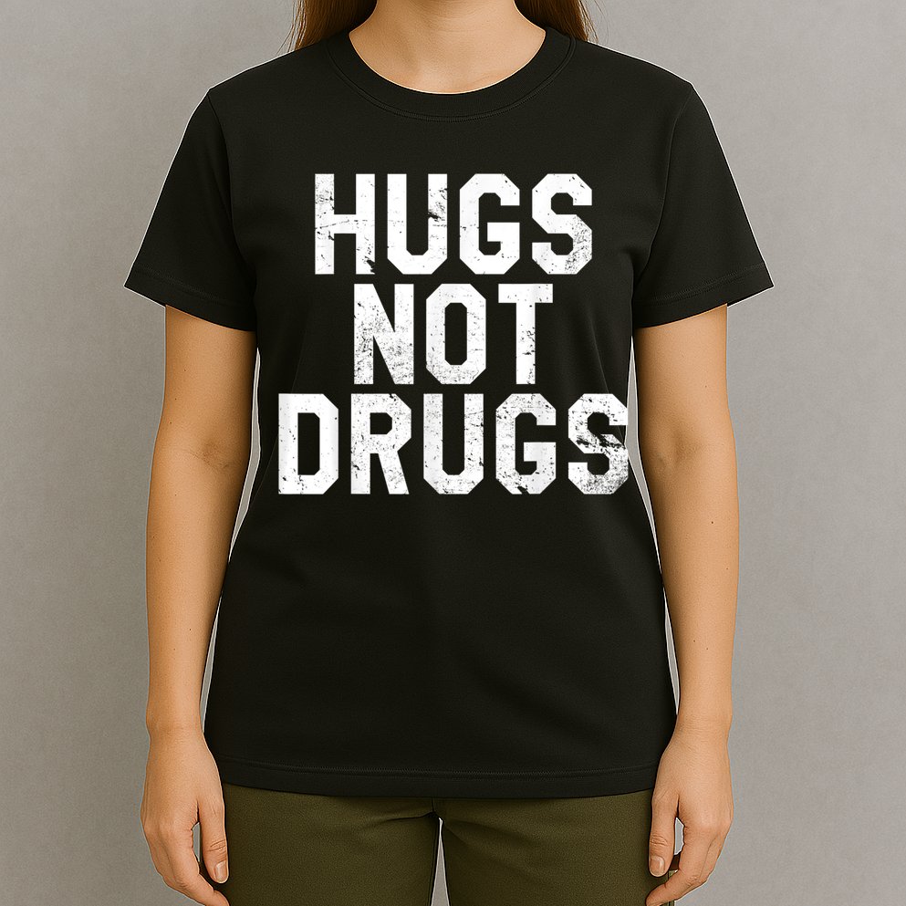 Hugs Not Drugs Distressed Jumbo Print Graphic T-Shirt