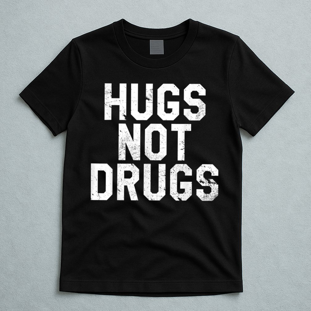 Hugs Not Drugs Distressed Jumbo Print Graphic T-Shirt
