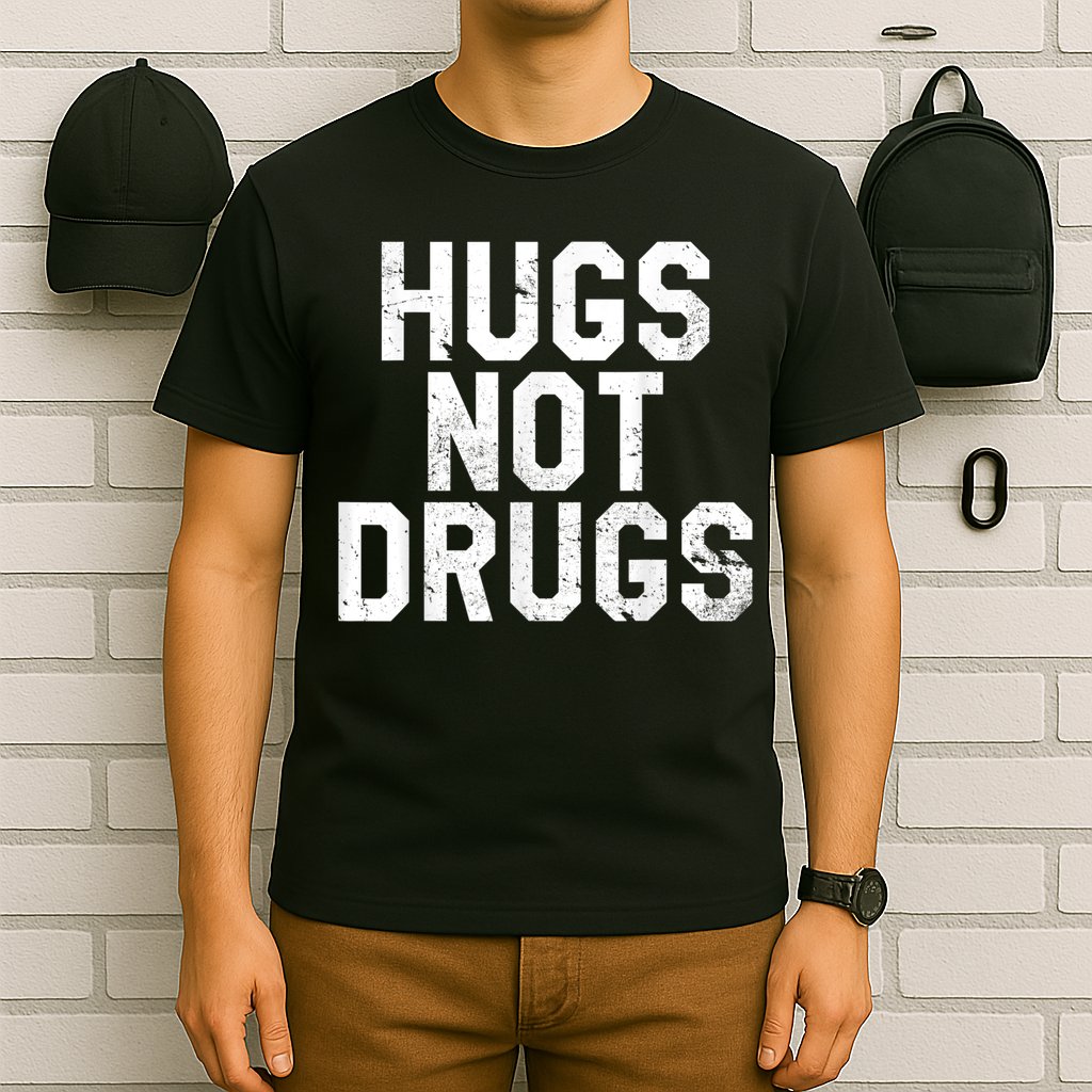 Hugs Not Drugs Distressed Jumbo Print Graphic T-Shirt